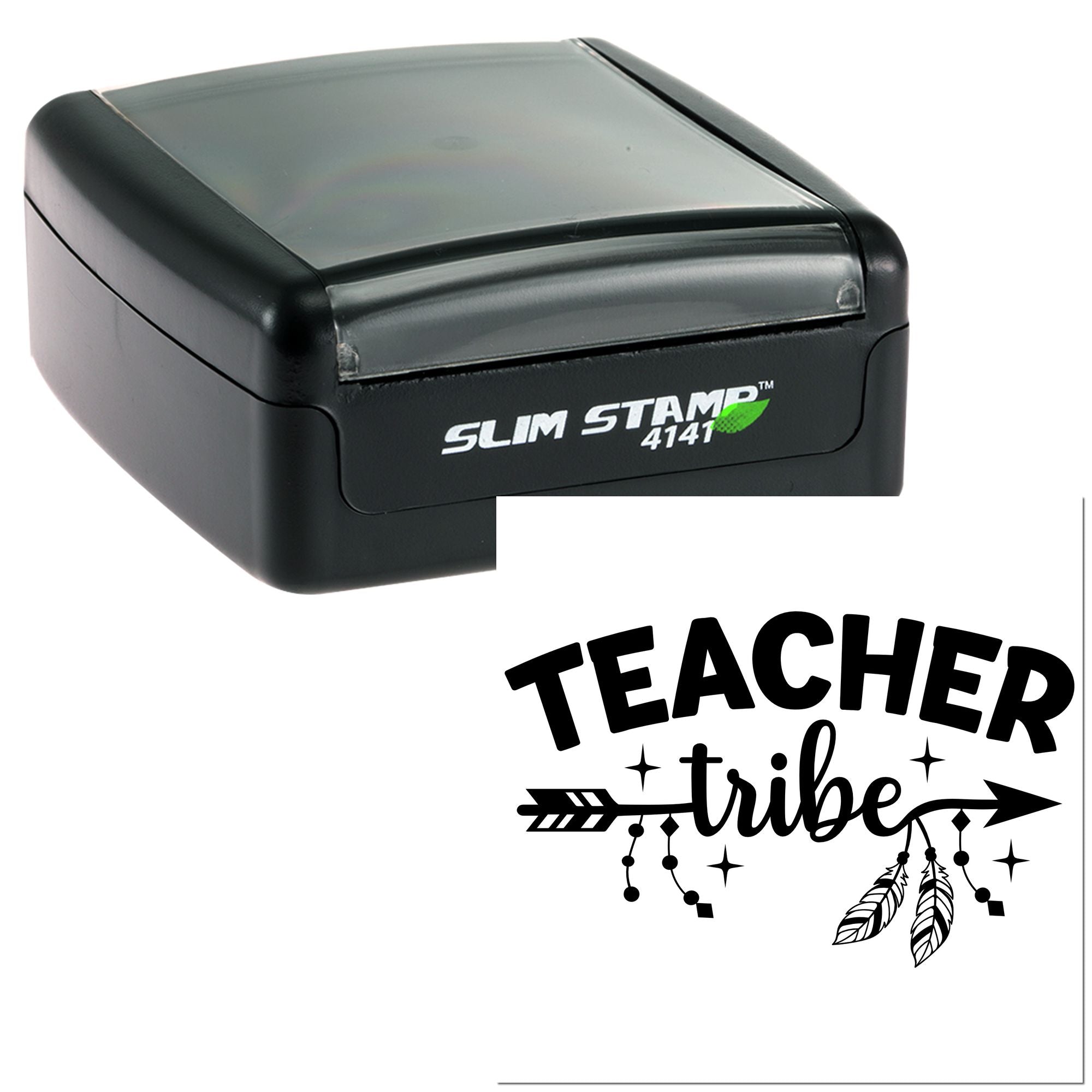 Teacher Tribe self-inking rubber stamp for classroom labels, teacher crafts, and personalized school marking.
