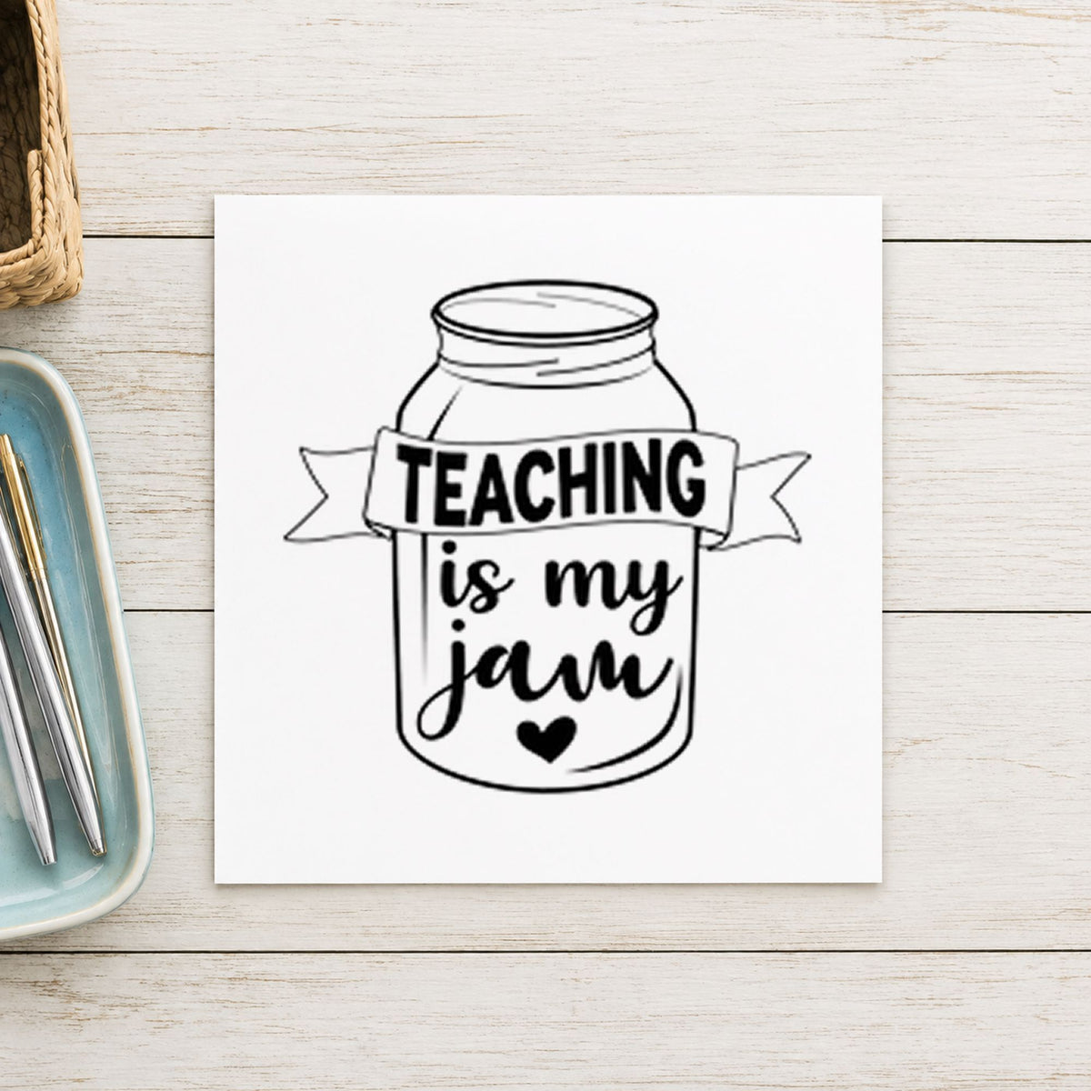 Teaching Is My Jam Jar rubber stamp printed in black ink, ready for ribbon jar cards and similar paper crafts.