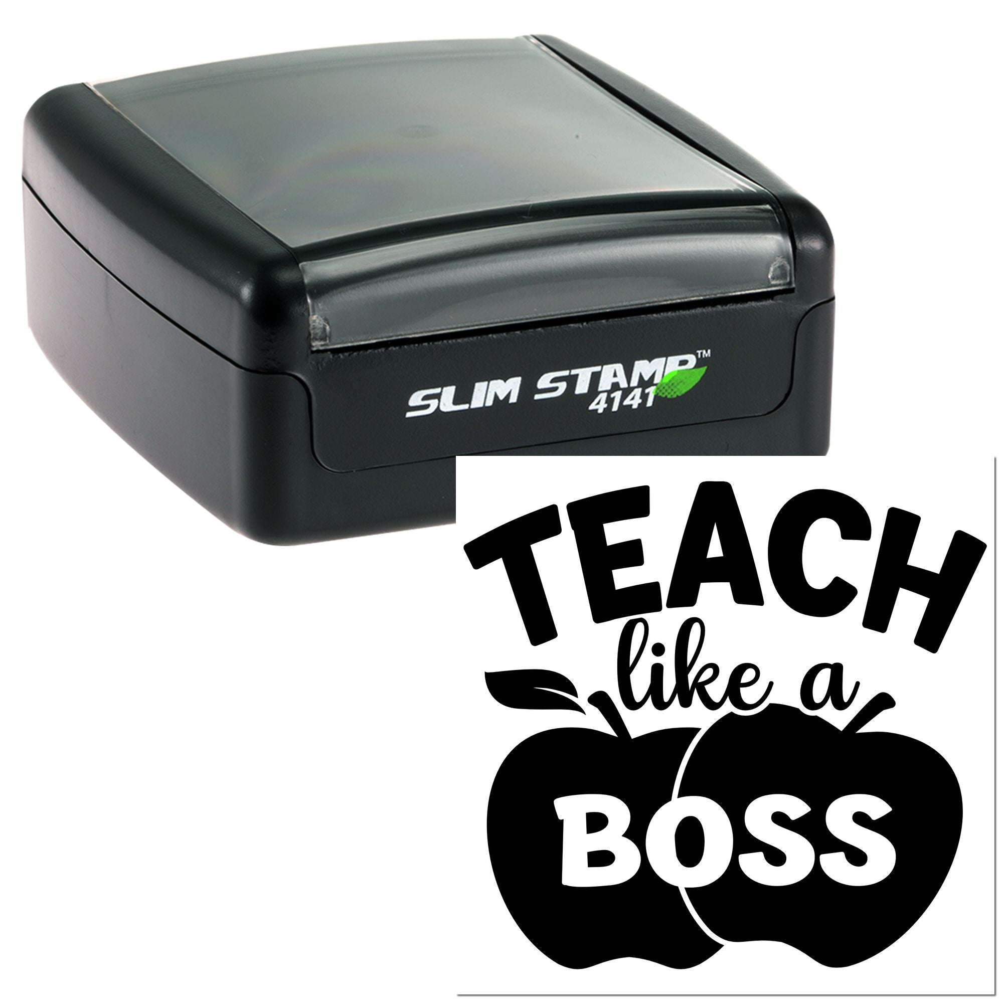 Self-inking teacher rubber stamp with Teach Like a Boss design for classroom motivation and grading.