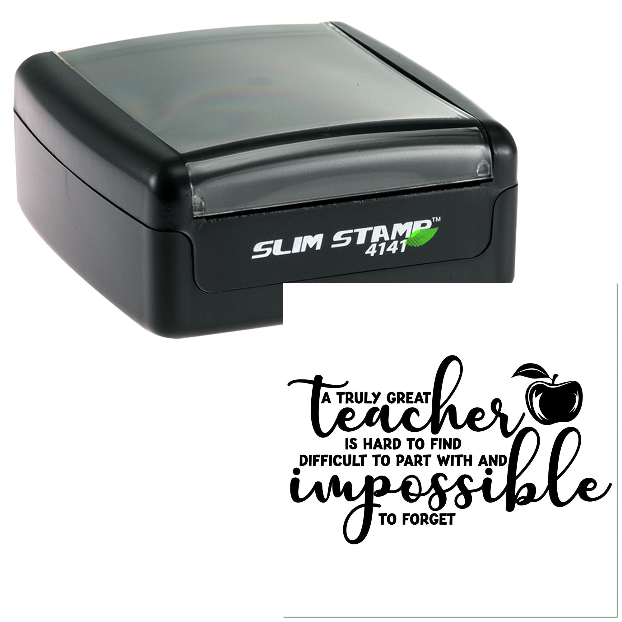 Self-inking teacher rubber stamp with A truly great teacher... quote, ideal for classroom marking and appreciation gifts.
