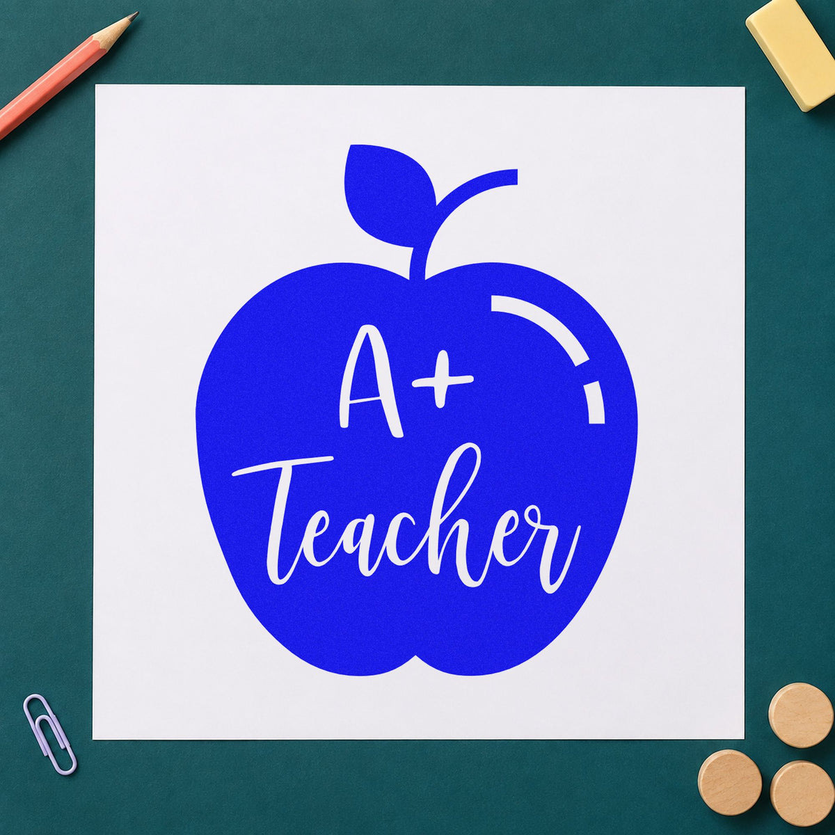 Pre-Inked A Plus Teacher Solid Apple Script Lettering Stamp – PSI in use 5
