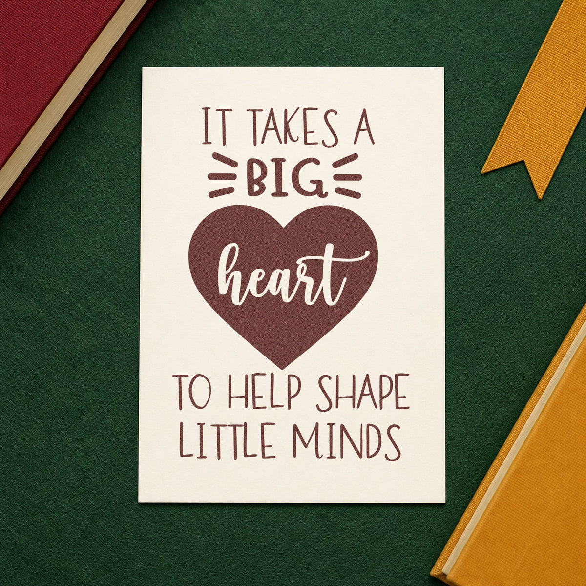 Big Heart Helps Little Minds rubber stamp printed in brown ink, ready for milk bottle labels and similar paper crafts.