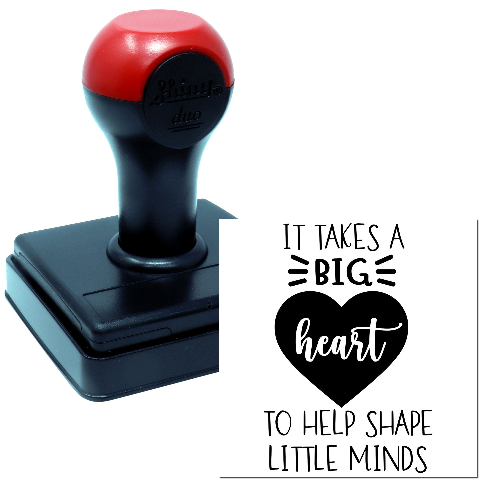 Self-inking teacher rubber stamp with It takes a big heart to help shape little minds heart design for classroom use.
