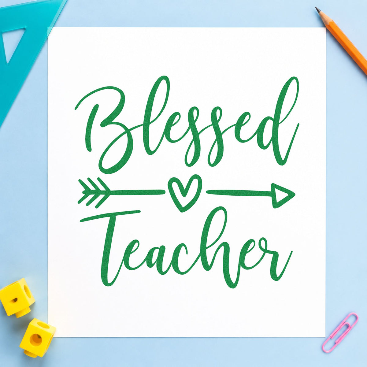 Blessed Teacher Heart Arrow Slim Pre-Inked Stamp in use 3