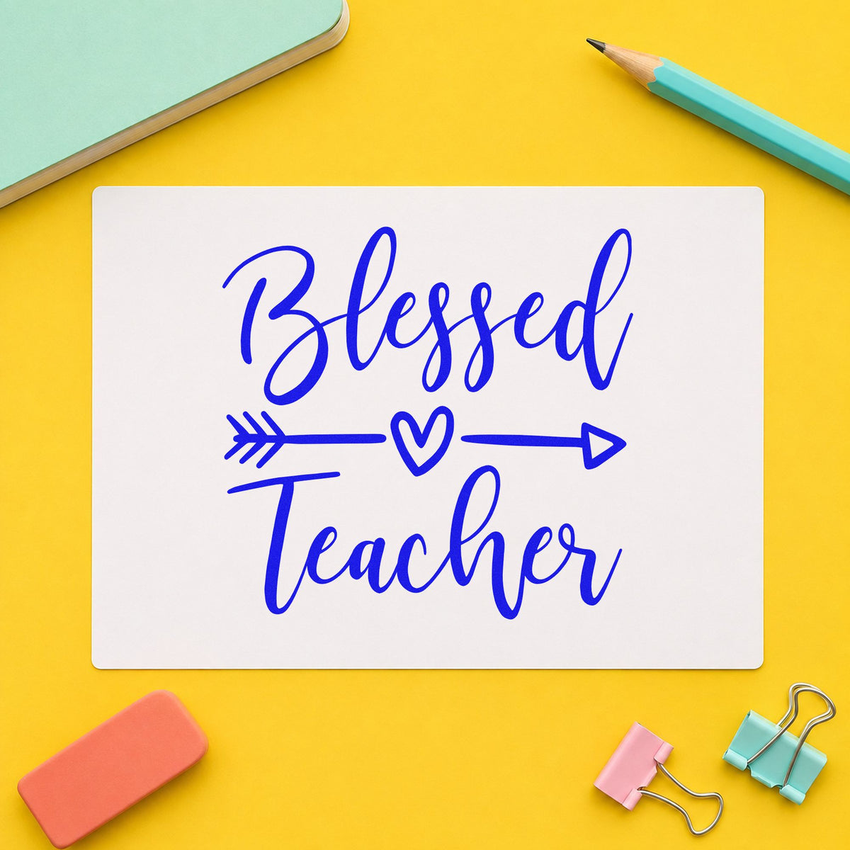 Blessed Teacher Heart Arrow Slim Pre-Inked Stamp in use 6