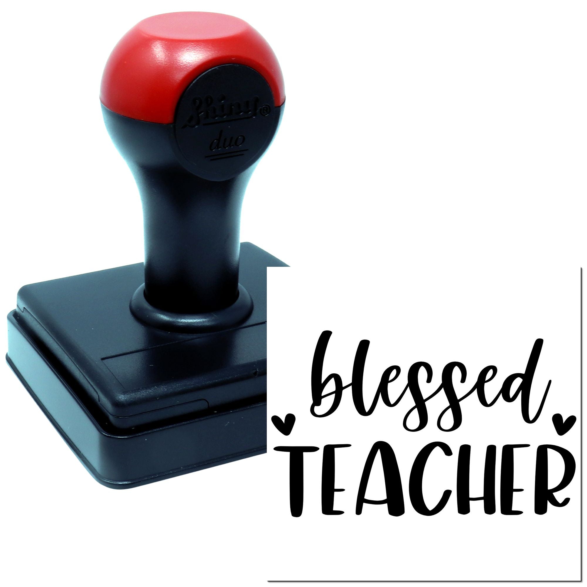 Blessed Teacher self-inking rubber stamp with heart design for classroom use and teacher appreciation gifts.