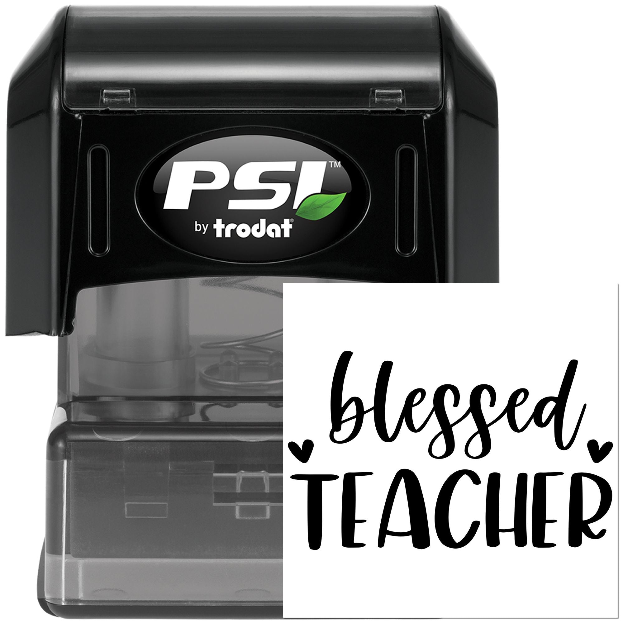PSI by Trodat self-inking rubber stamp with Blessed Teacher design for classroom gifts and teacher appreciation.