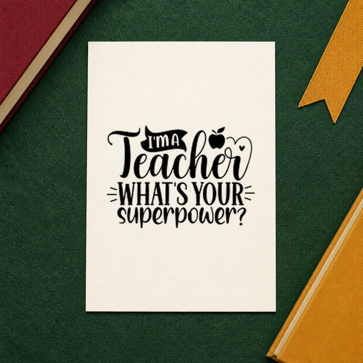 Teacher What's Your Superpower rubber stamp printed in black ink, ready for whats yours cards and similar paper crafts.