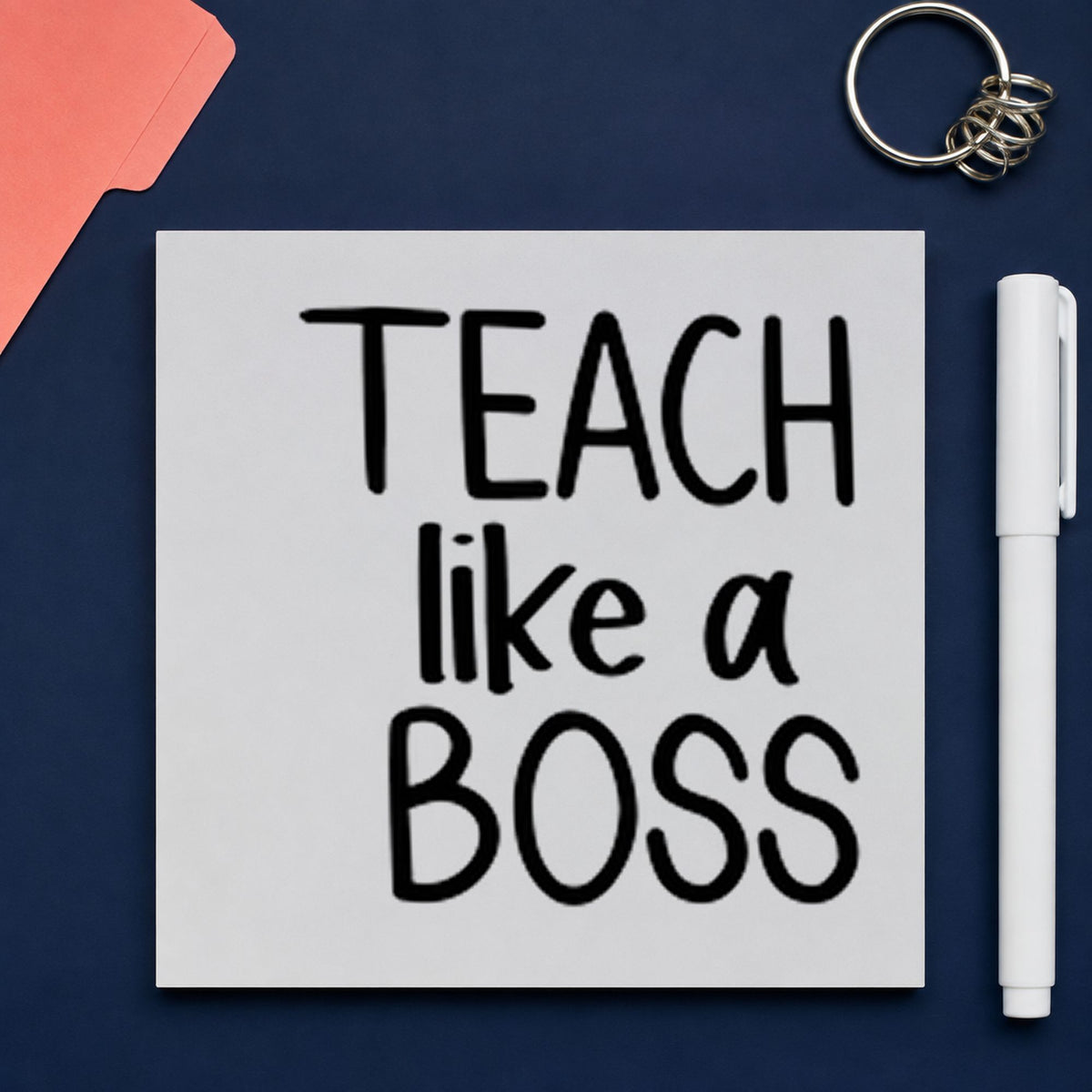Teach Like a Boss Block rubber stamp printed in black ink, ready for three line cards and similar paper crafts.