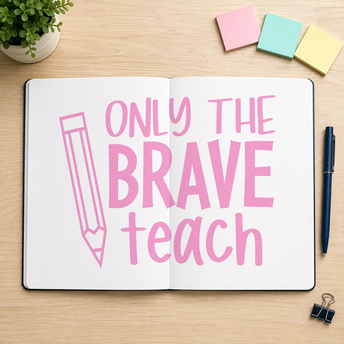 Only The Brave Teach Pencil Rubber Stamp – Duo Hand in use 10