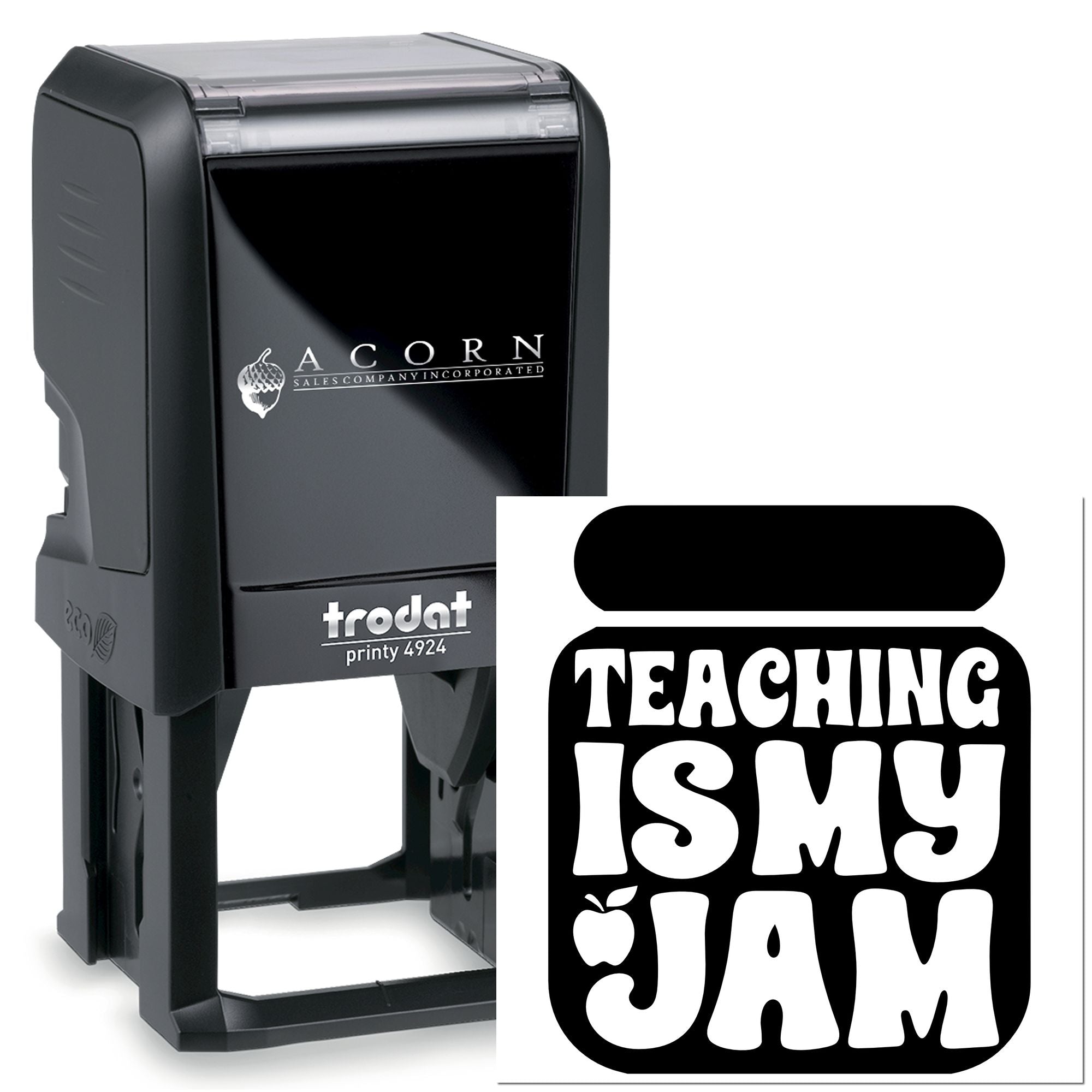 Trodat Printy 4924 self-inking rubber stamp with Teaching Is My Jam design for teachers and classroom rewards.