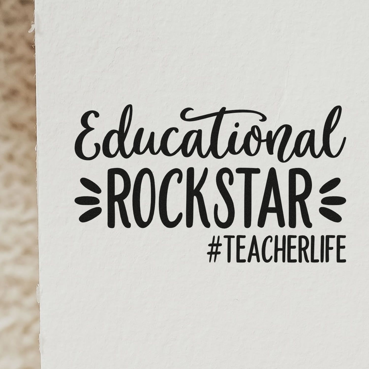 Educational Rockstar #TeacherLife rubber stamp design for teachers, classroom crafts, and inspirational labeling.