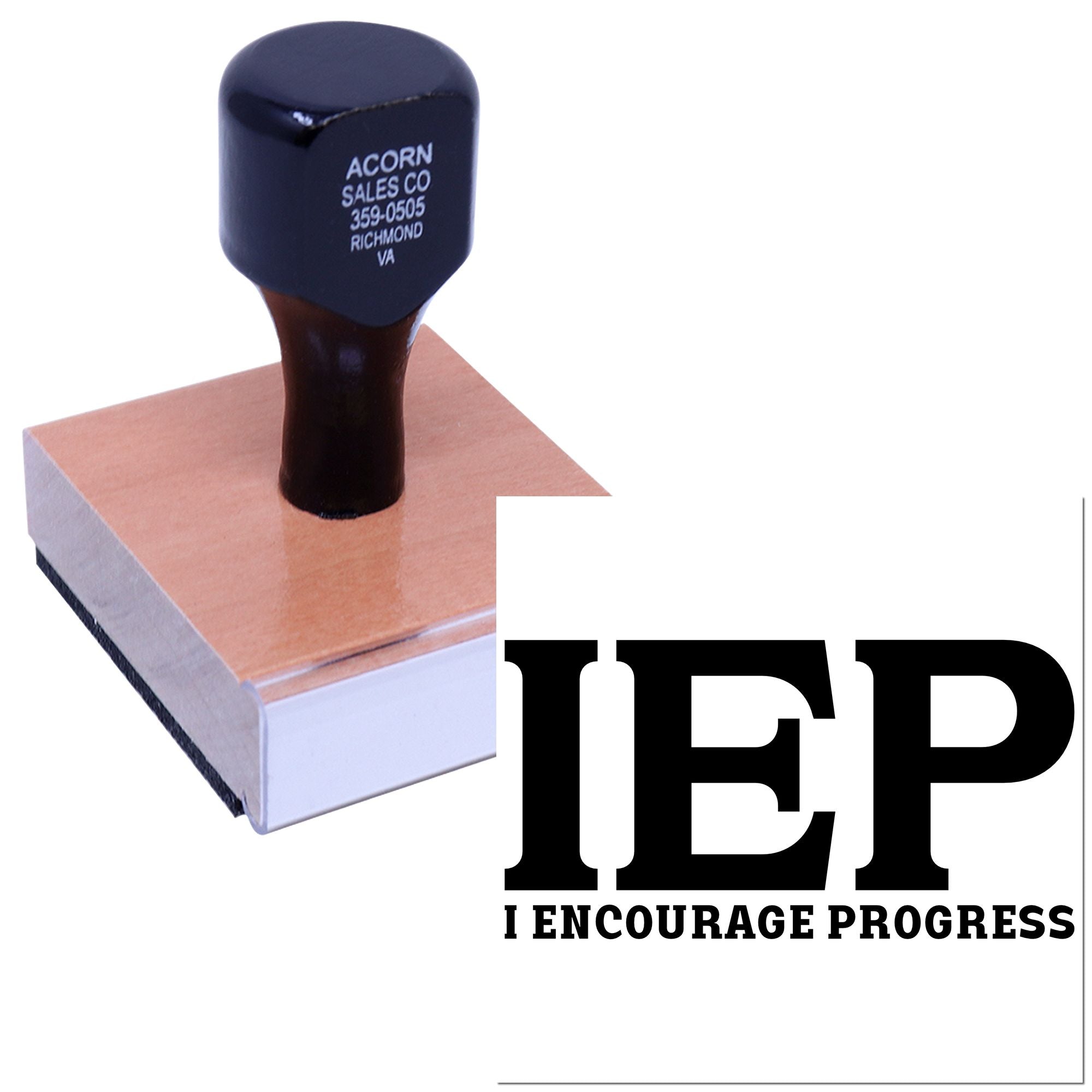 Custom IEP rubber stamp with I Encourage Progress design for special education paperwork and classroom forms.