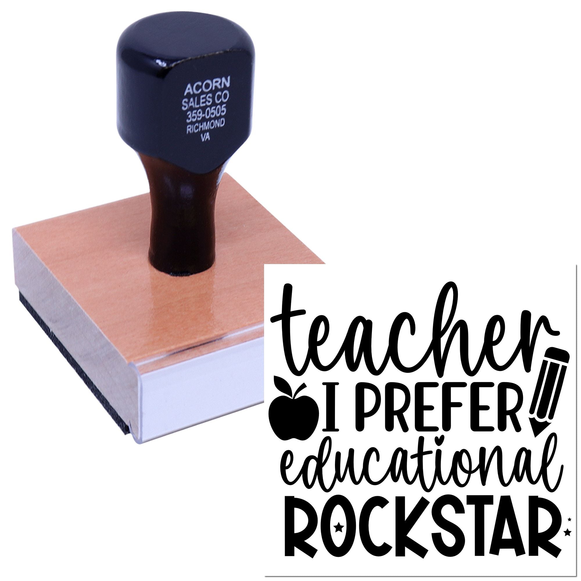 Teacher rubber stamp with I prefer educational rockstar design for classroom use, grading, and educator branding.