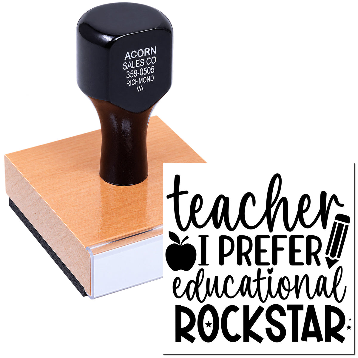 Teacher rubber stamp with I prefer educational rockstar design for classroom use, grading, and educator branding.