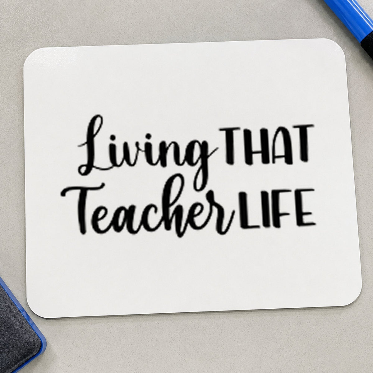 Living That Teacher Life rubber stamp printed in black ink, ready for living that life cards and similar paper crafts.
