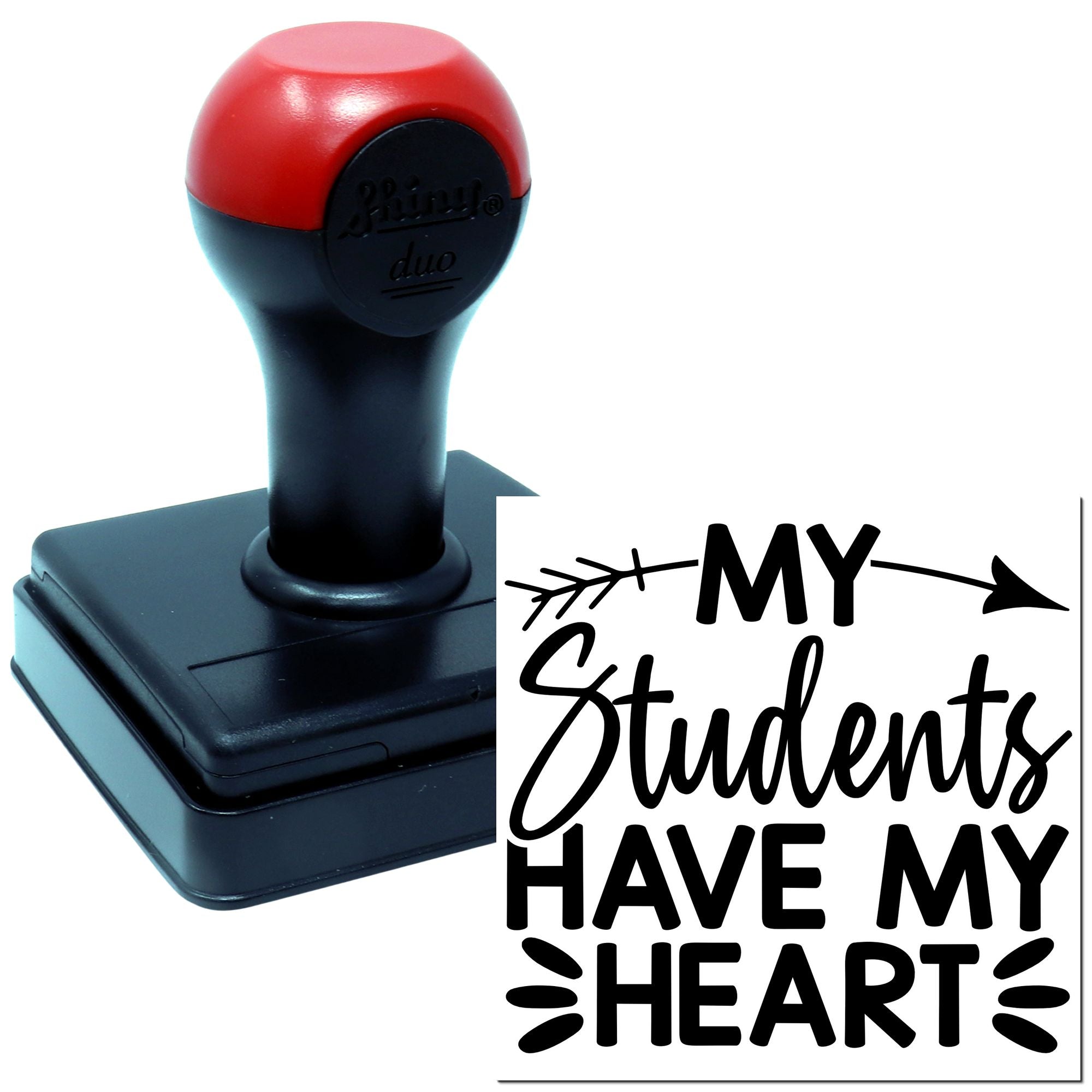 Custom self-inking rubber stamp with My Students Have My Heart design for teacher gifts, classroom crafts, and personalized stamping.