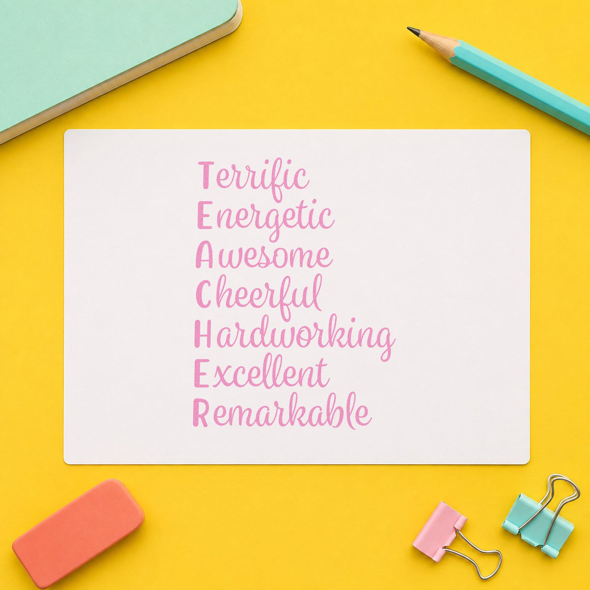 Duo Hand Teacher Positive Traits Word Ladder Rubber Stamp in use 10