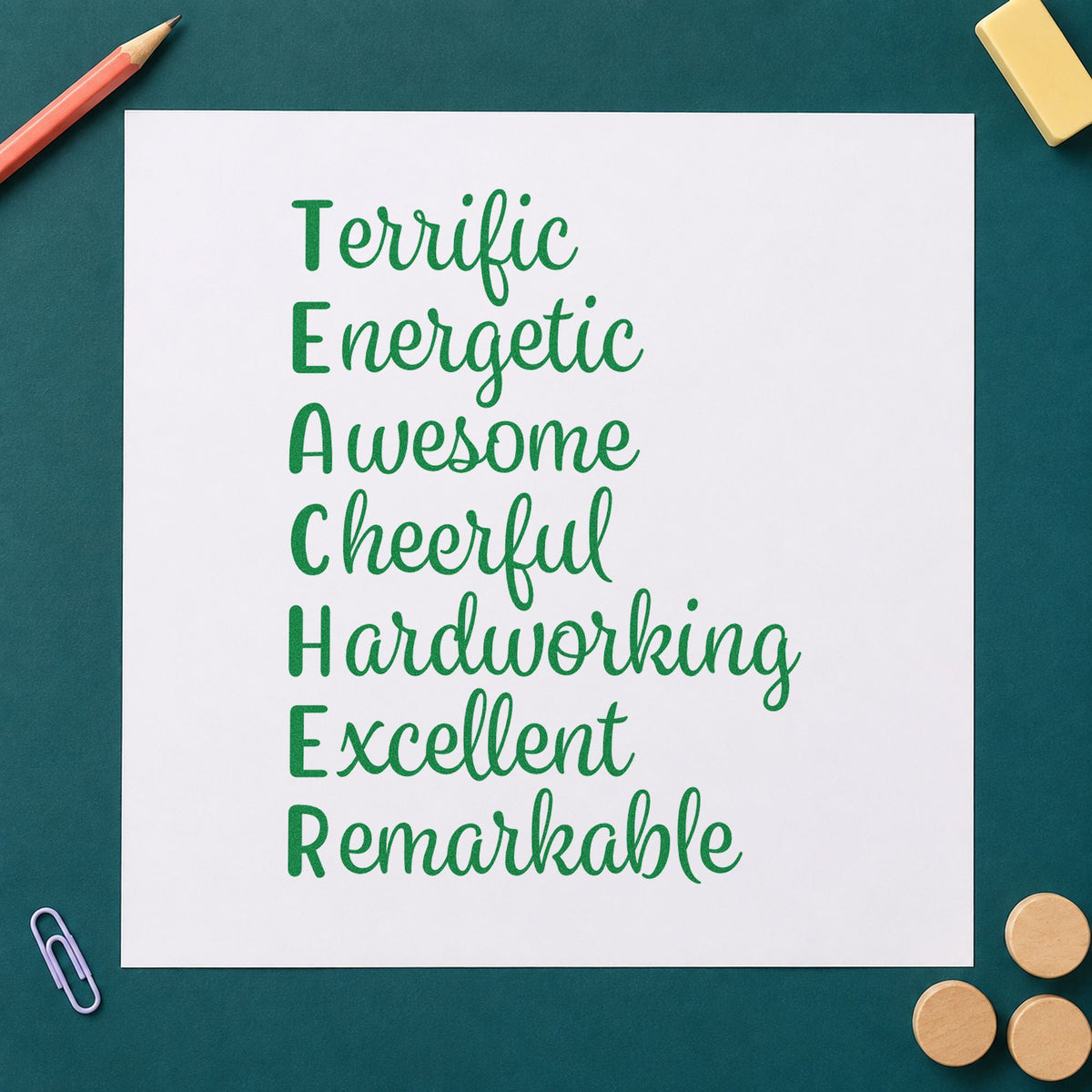 Teacher Positive Traits Word Ladder Stamp – PSI Pre-Inked in use 3