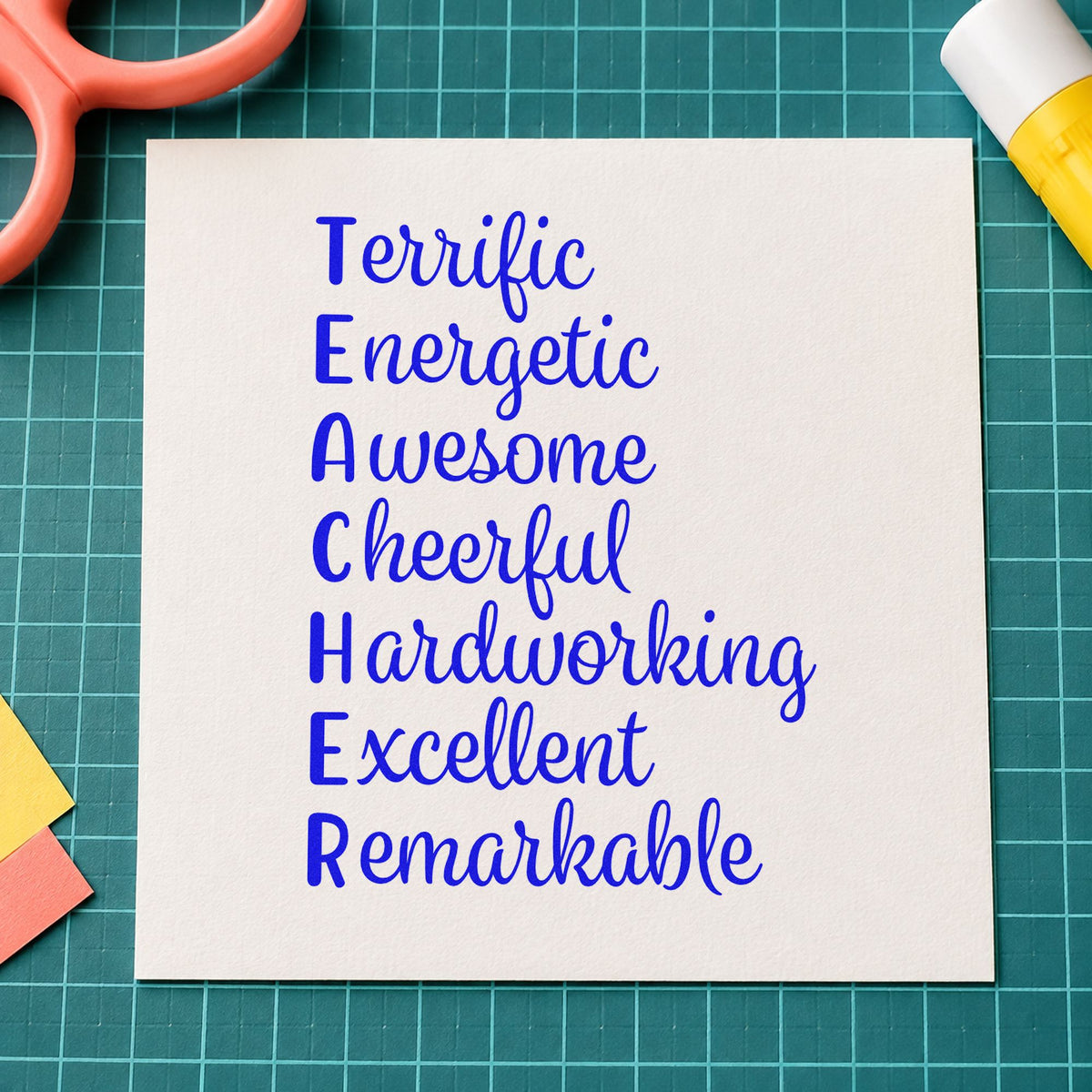 Teacher Positive Traits Word Ladder Slim Pre-Inked Stamp in use 6