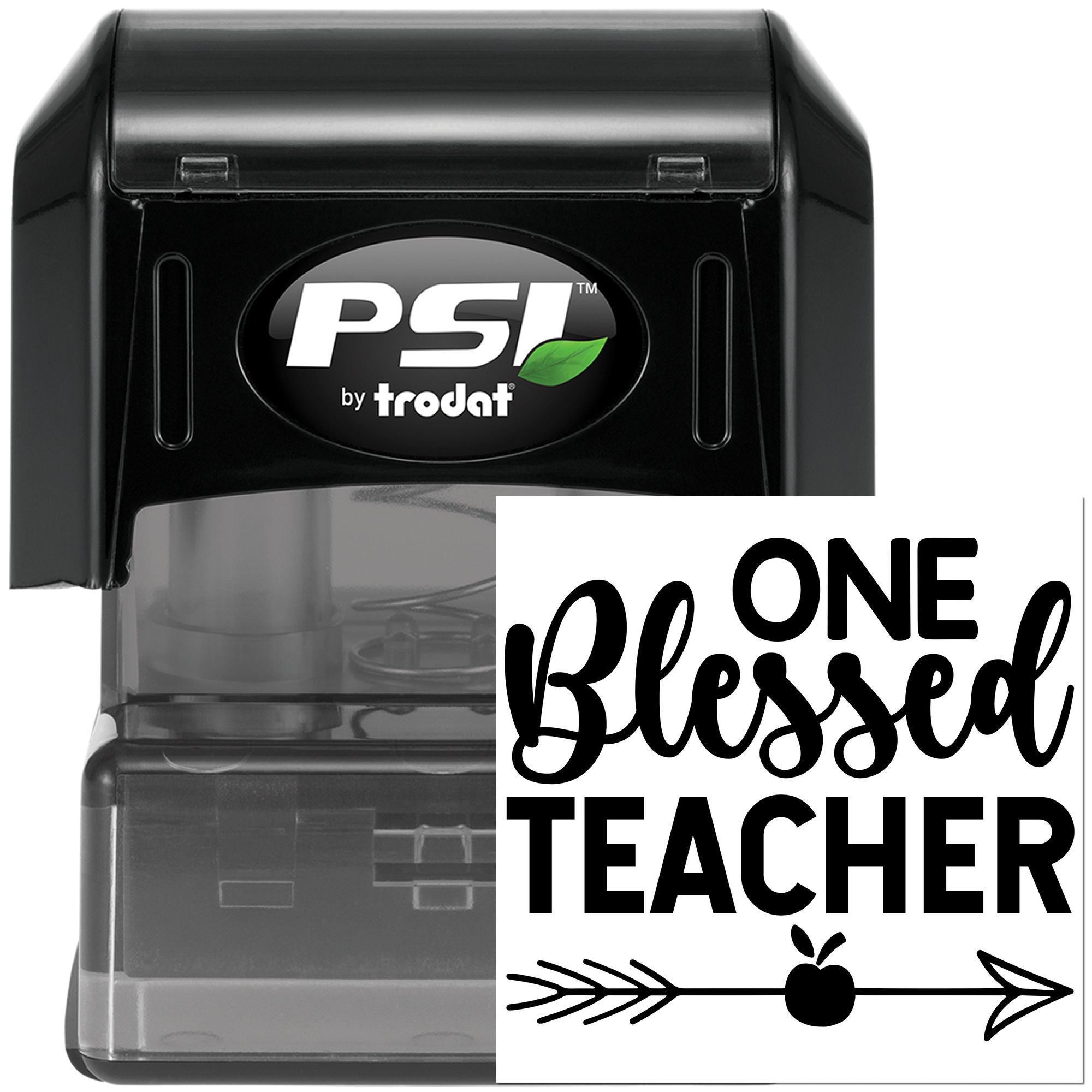 PSI by Trodat self-inking rubber stamp with One Blessed Teacher design for teacher appreciation and classroom use.