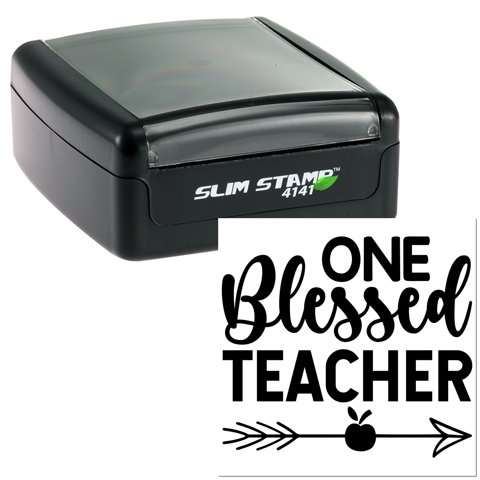 Slim Stamp 4141 self-inking rubber stamp with One Blessed Teacher design for teacher appreciation gifts.
