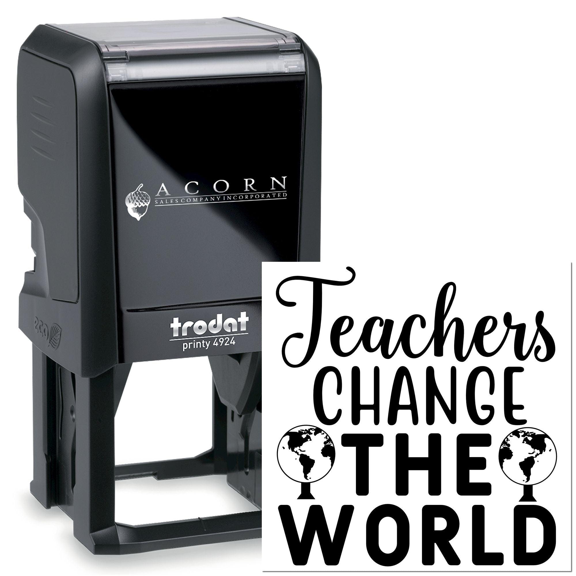 Teachers Change the World self-inking rubber stamp, Trodat Printy 4924, for teacher appreciation and classroom use
