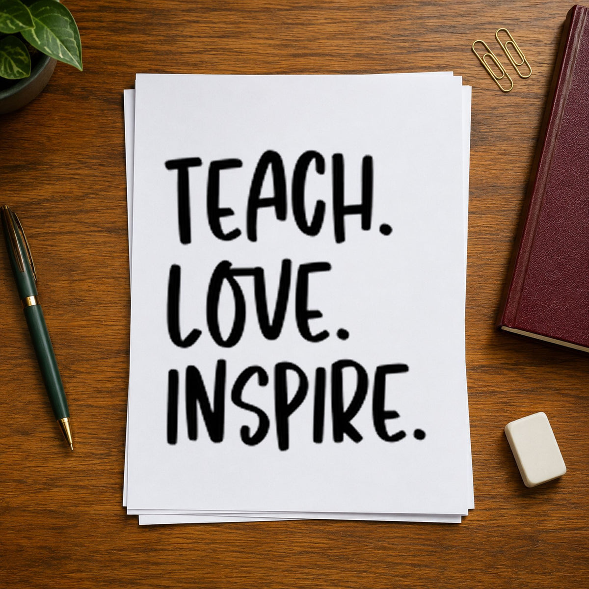 Teach Love Inspire Capitals rubber stamp printed in black ink, ready for rough capitals cards and similar paper crafts.