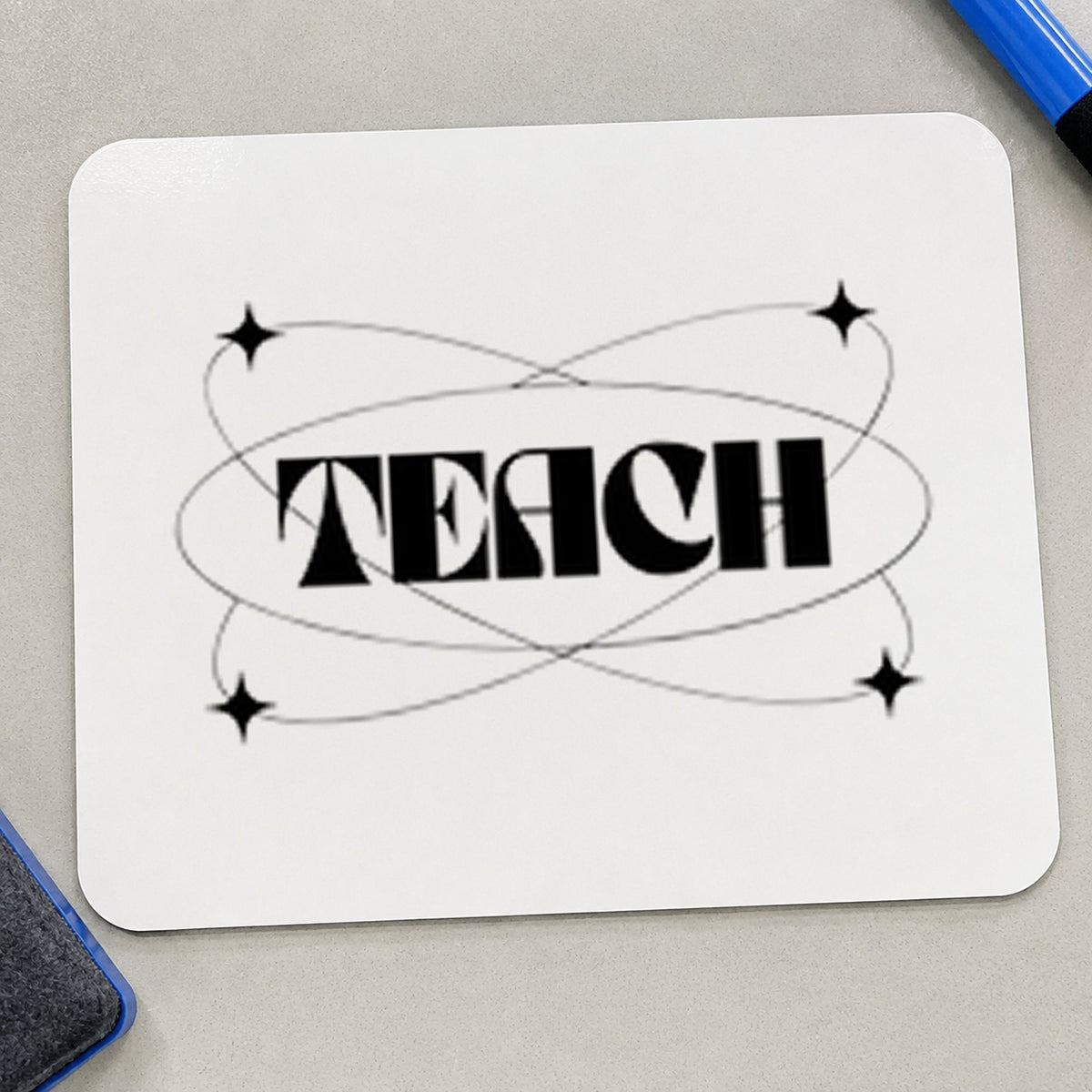 Teach With Orbit Sparkles rubber stamp printed in black ink, ready for elliptical orbit cards and similar paper crafts.