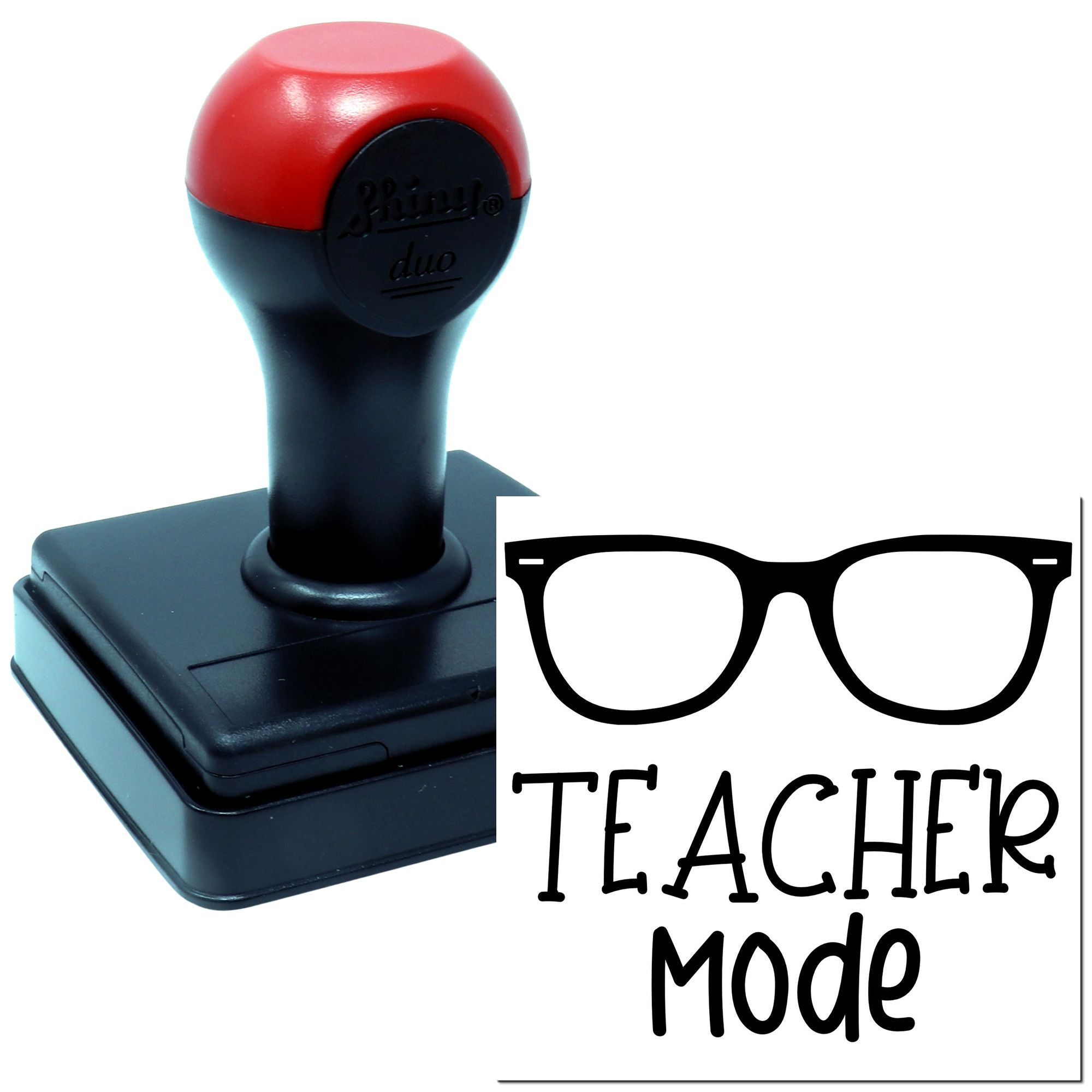 Teacher Mode rubber stamp with eyeglasses icon, self-inking classroom stamp for educators