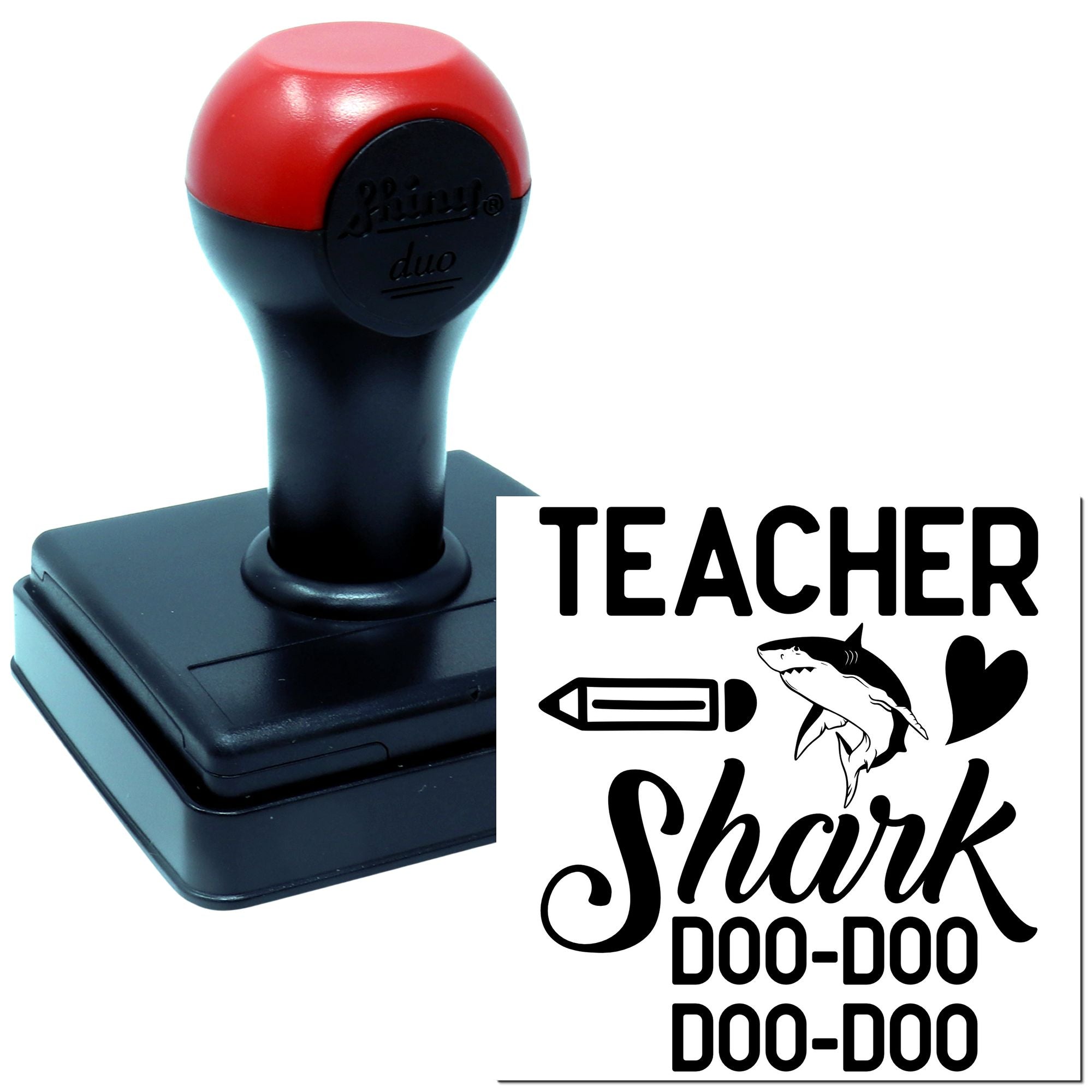 Self-inking teacher rubber stamp with Shark Doo-Doo design for classroom grading and playful student feedback.