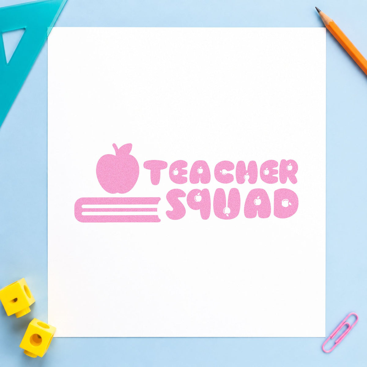 Self-Inking Teacher Squad Apple Pencil Stamp in use 10