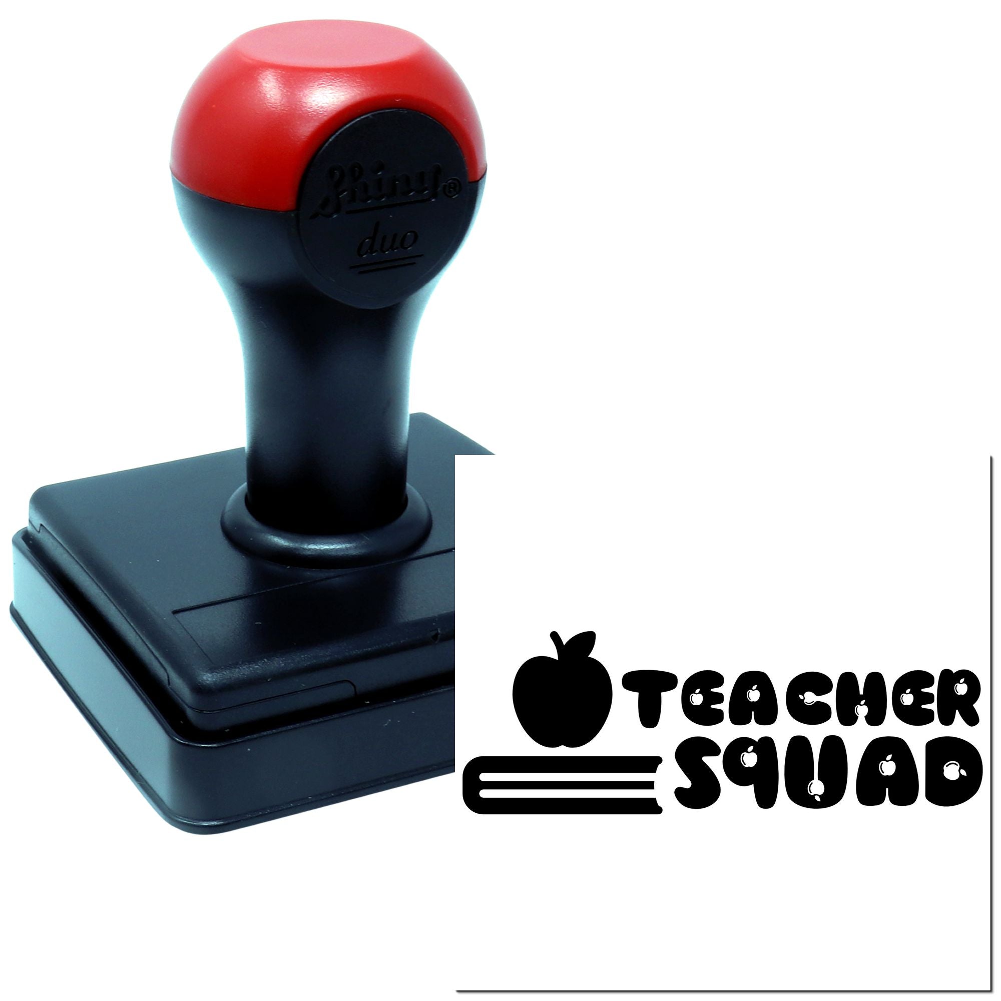 Self-inking rubber stamp with Teacher Squad design, ideal for classroom rewards, teacher crafts, and school-themed stamping.