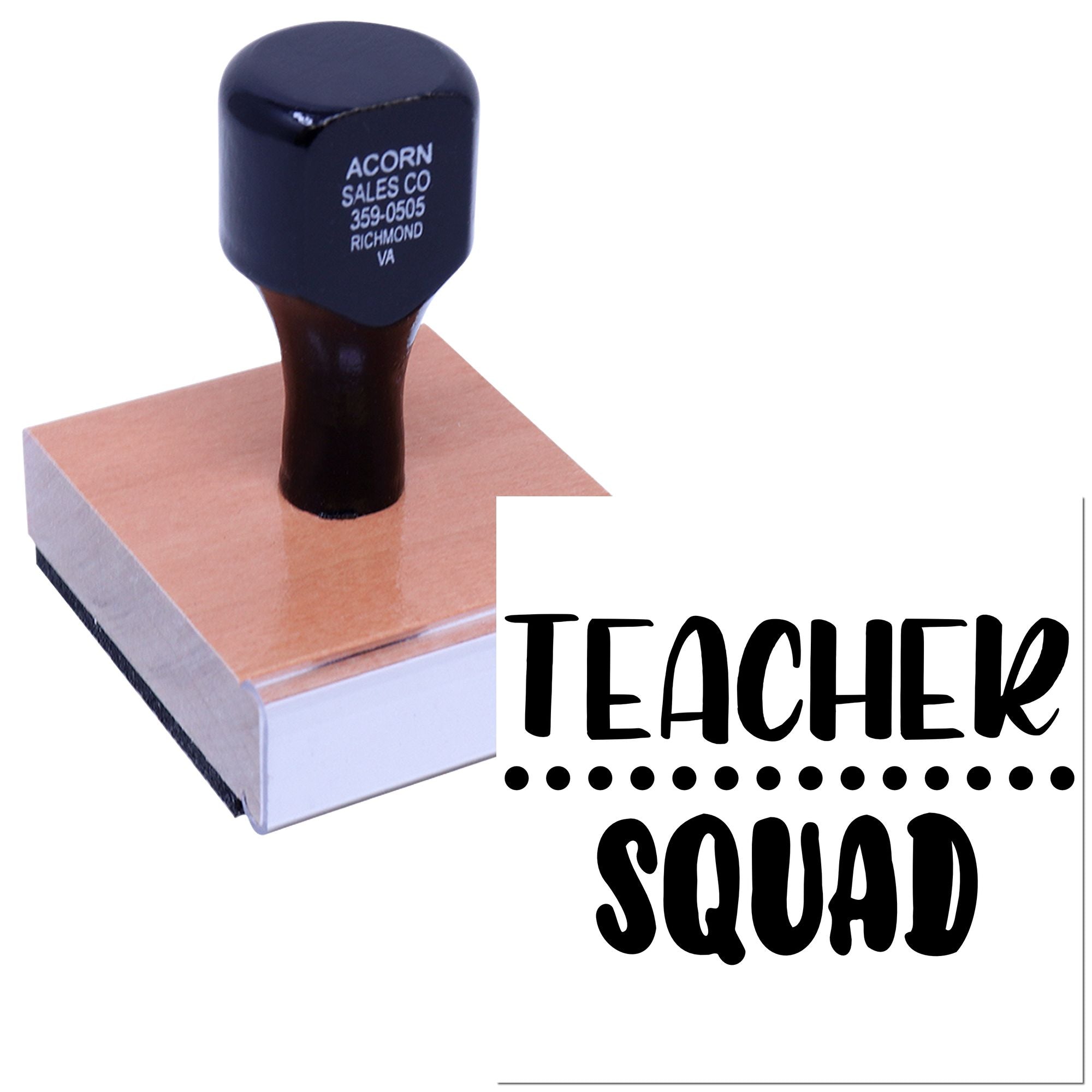 Custom teacher rubber stamp with Teacher Squad design for classroom rewards, grading, and school supplies.