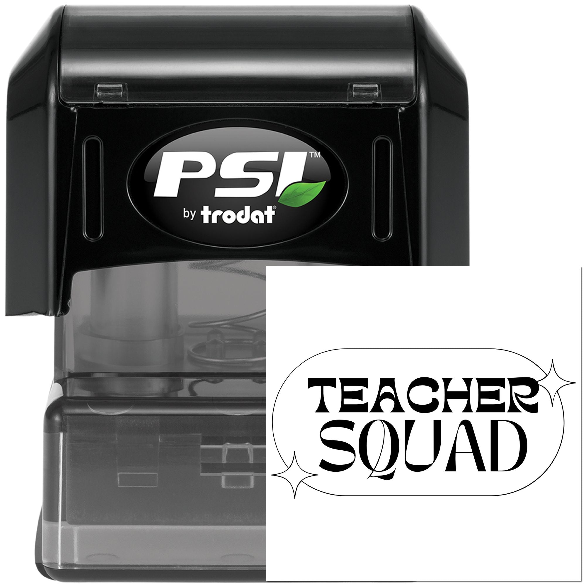 Teacher Squad self-inking rubber stamp by PSI by Trodat for classroom grading and teacher rewards.