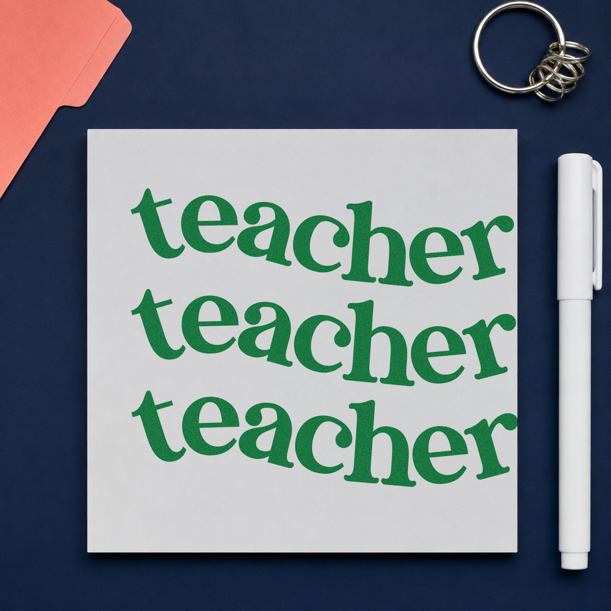 Three Wavy Teacher Rows craft stamp imprint in green ink on a handmade project, one idea being framed repeat print.
