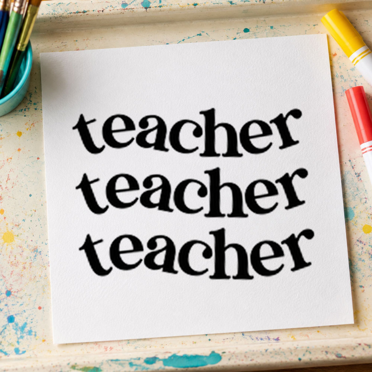 Three Wavy Teacher Rows Rubber Stamp – Duo Hand in use 9