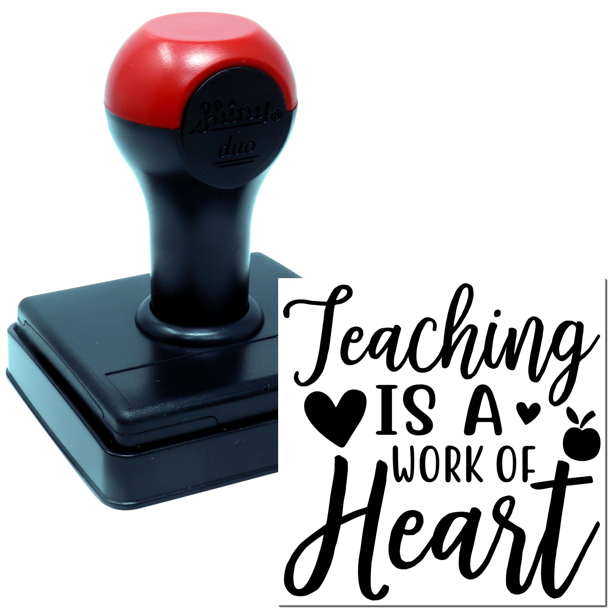 Teacher self-inking rubber stamp with Teaching is a work of heart design for classroom grading and rewards.