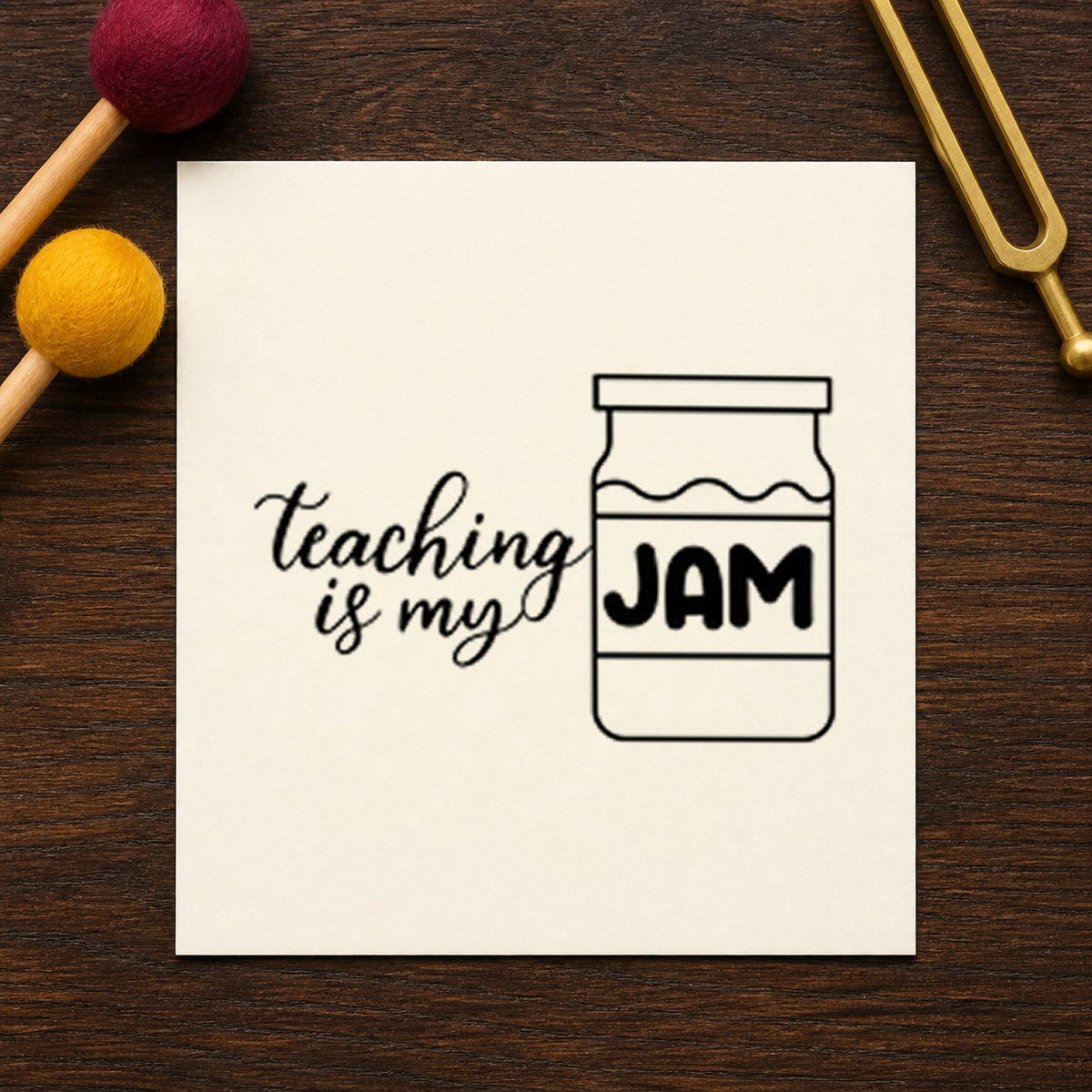 Teaching Is My Jam Jar rubber stamp printed in black ink, ready for preserve jar cards and similar paper crafts.