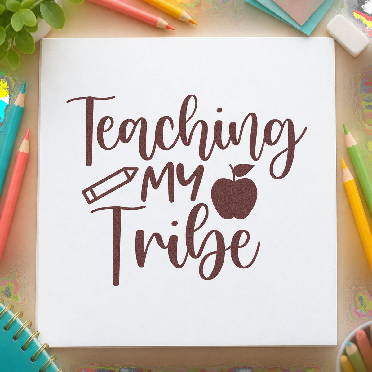 Teaching My Tribe Icons rubber stamp printed in brown ink, ready for locker bank labels and similar paper crafts.