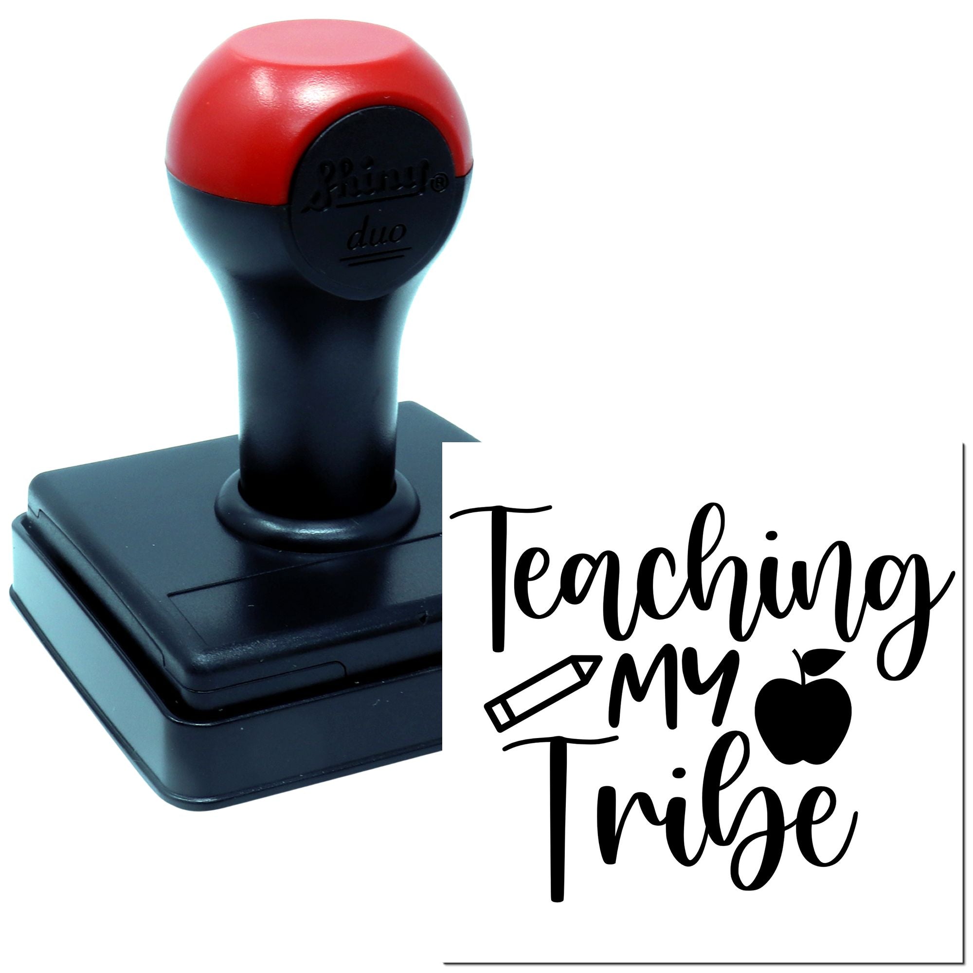 Custom rubber stamp with Teaching My Tribe design for teacher crafts, classroom projects, and personalized stamping.