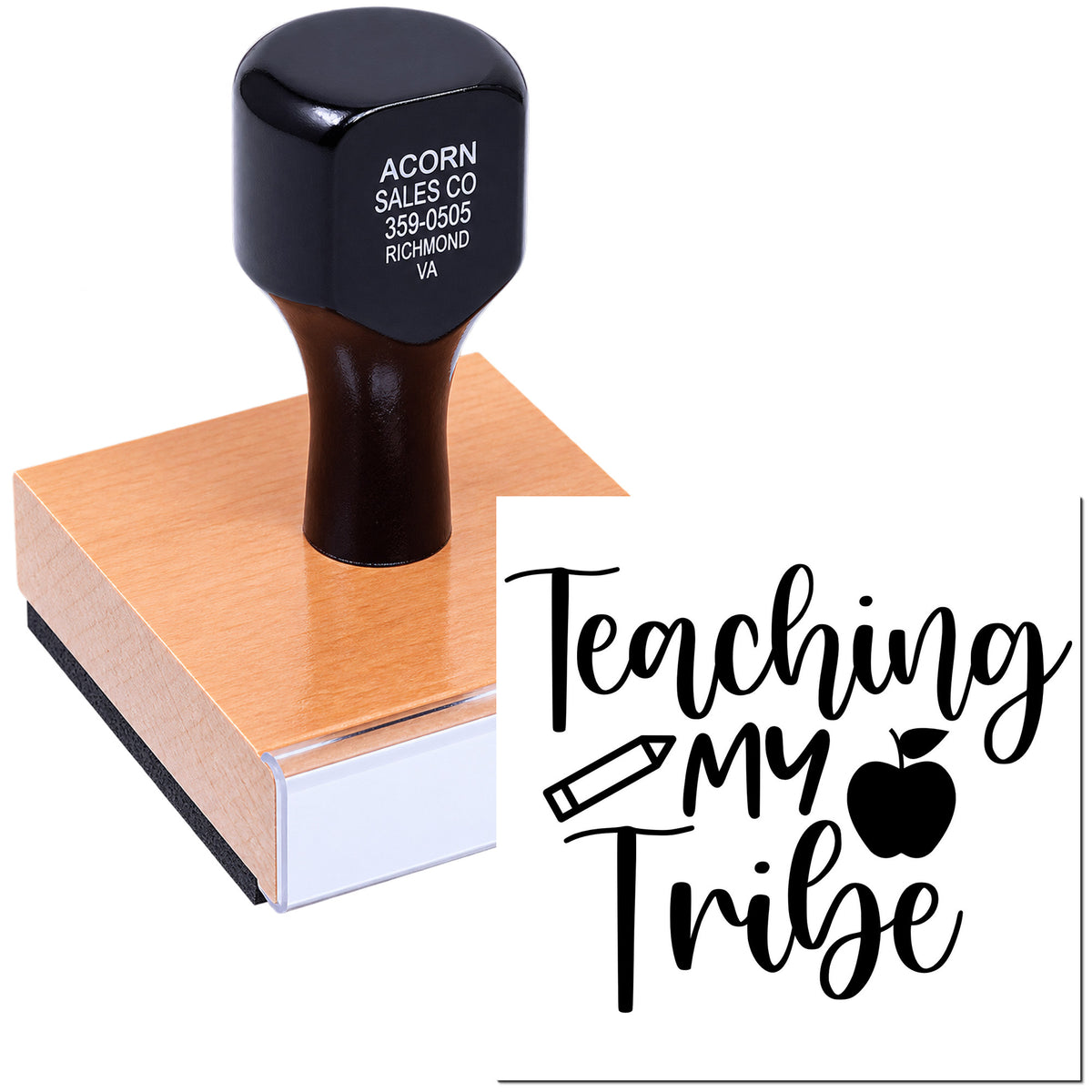 Teacher rubber stamp with Teaching My Tribe design for classroom use, lesson plans, and personalized craft projects.