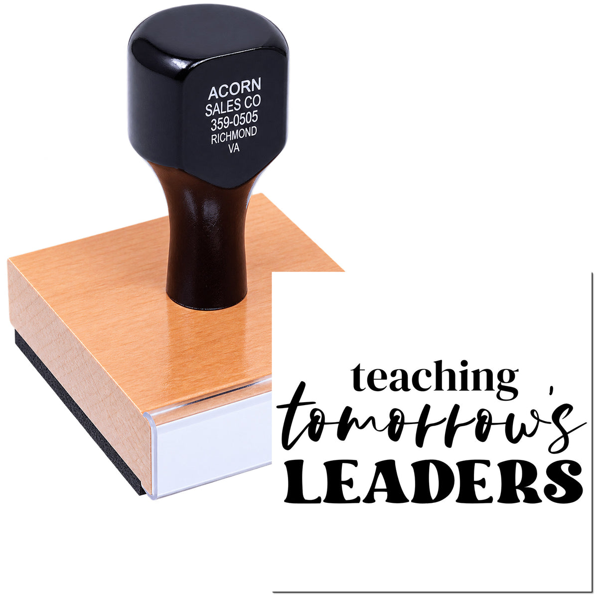 Custom rubber stamp imprint reading teaching tomorrows leaders for teachers, classrooms, and educator branding.
