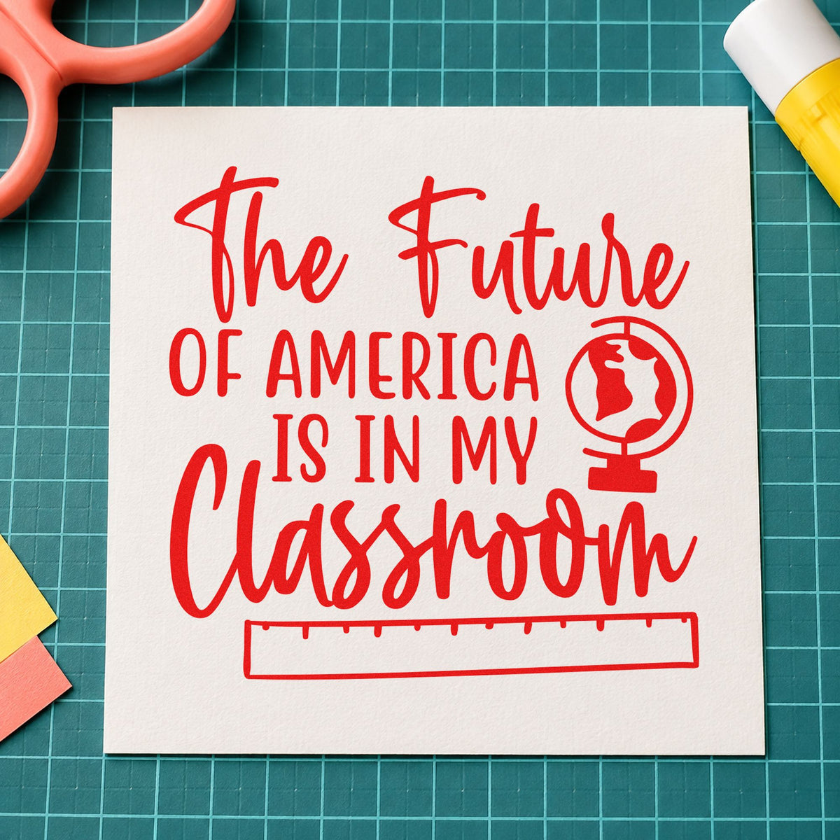 Future America My Classroom rubber stamp shown in red ink, stamped for projects such as voting age notes.