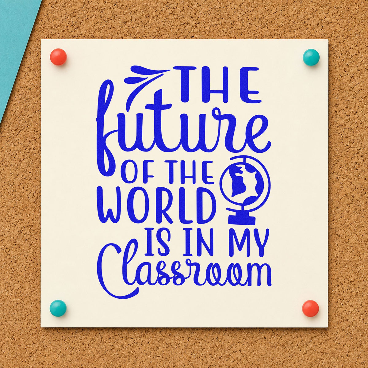 Future World My Classroom craft stamp in blue ink on cardstock, an easy option for sari border panels.