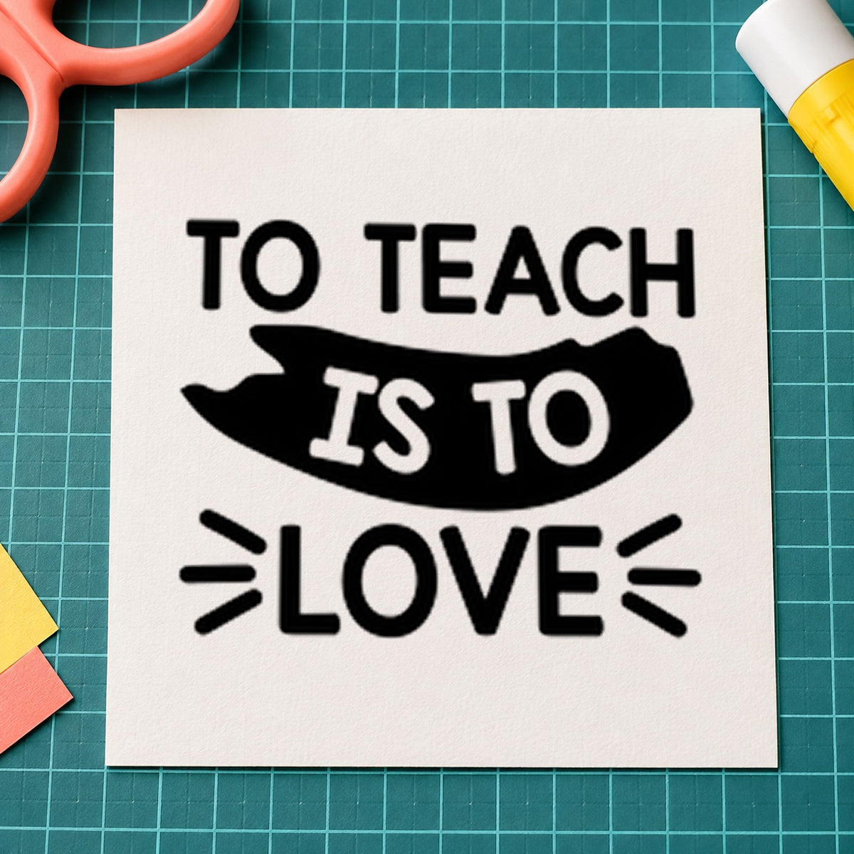 To Teach Is To Love rubber stamp printed in black ink, ready for dark banner cards and similar paper crafts.