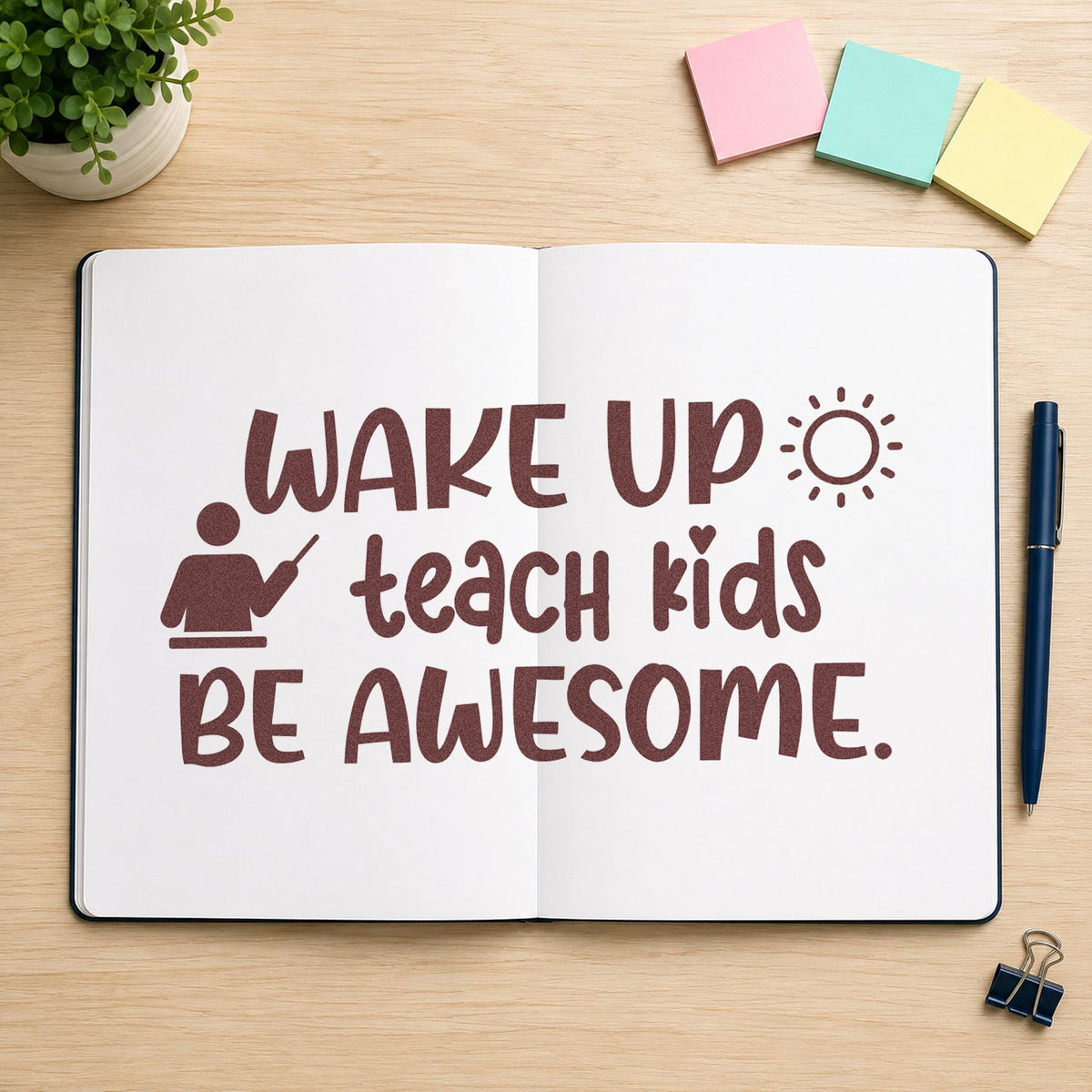 Wake Up Teach Kids Be Awesome Slim Pre-Inked Stamp in use 4
