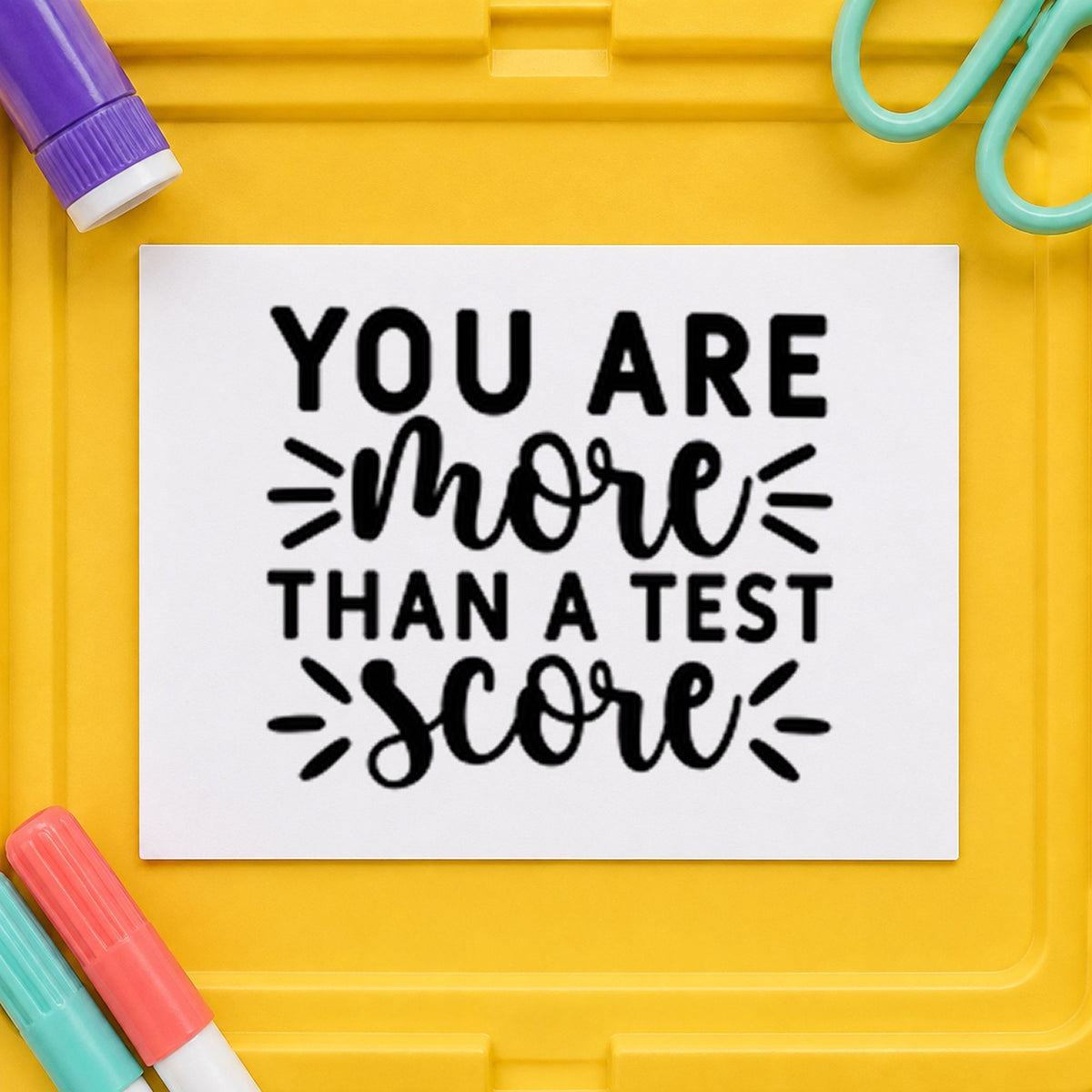 More Than Test Score rubber stamp printed in black ink, ready for test score cards and similar paper crafts.
