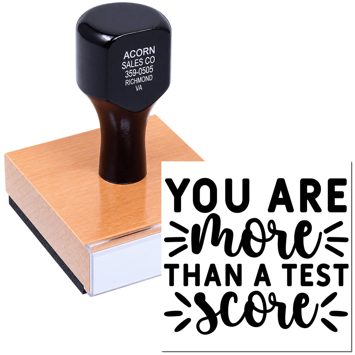 Custom motivational rubber stamp with You Are More Than a Test Score message for teachers and classrooms.