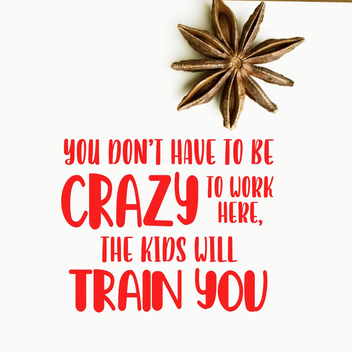 Crazy Kids Will Train You rubber stamp shown in red ink, stamped for projects such as new start tags.